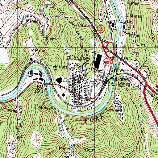 Topographic Map of Combs, KY