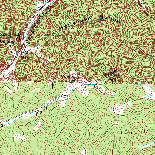 Topographic Map of Combs Cemetery, KY