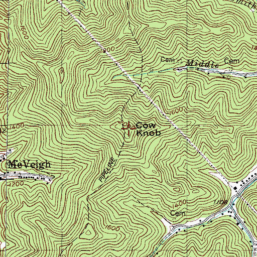 Topographic Map of Cow Knob, KY