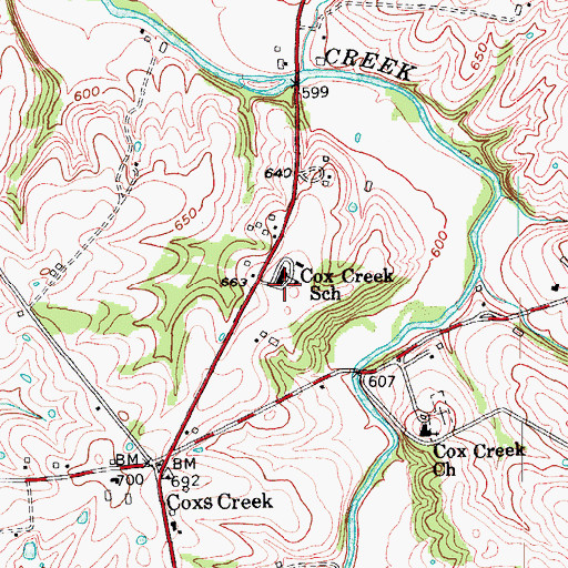 Topographic Map of Cox Creek School, KY