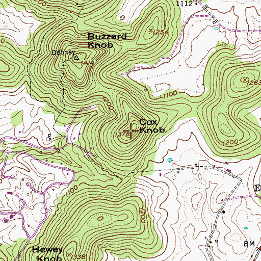 Topographic Map of Cox Knob, KY