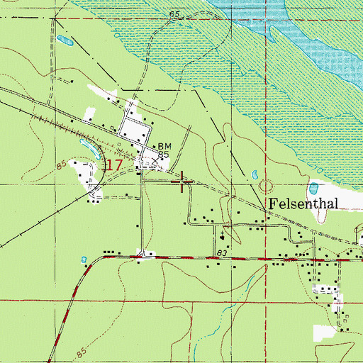 Topographic Map of Felsenthal, AR