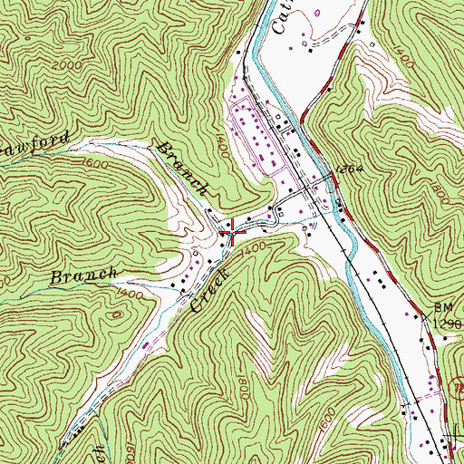 Topographic Map of Crawford Branch, KY