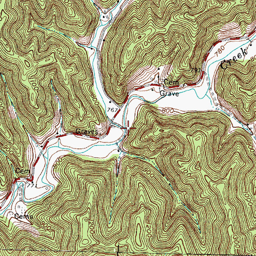 Topographic Map of Davis Creek, KY