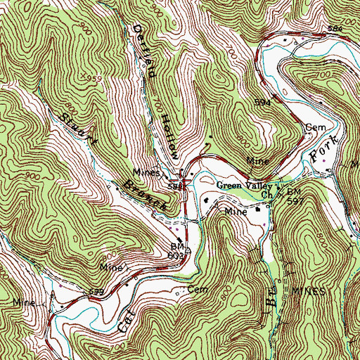 Topographic Map of Derfield Hollow, KY