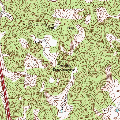Topographic Map of Devils Backbone, KY