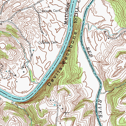 Topographic Map of Devils Backbone, KY