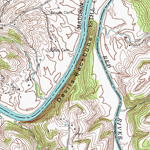 Topographic Map of Devils Backbone, KY