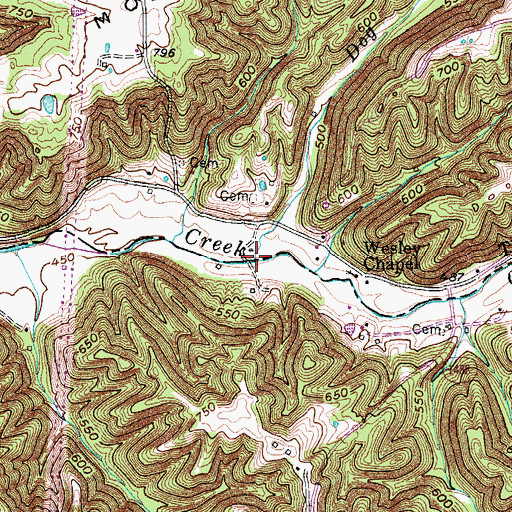 Topographic Map of Dog Branch, KY