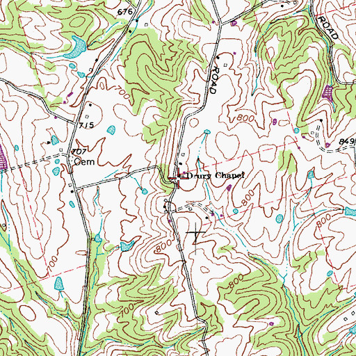 Topographic Map of Drury Chapel, KY
