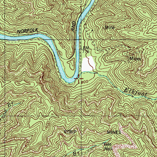 Topographic Map of Elkfool Branch, KY