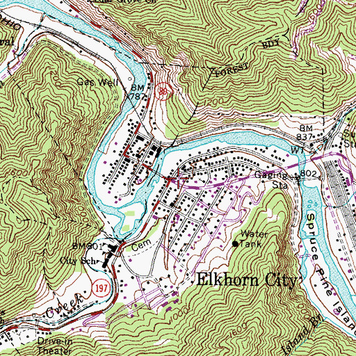 Topographic Map of Elkhorn City, KY
