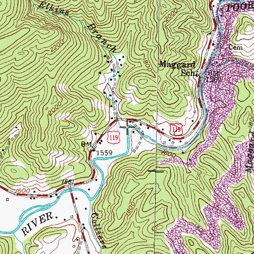 Topographic Map of Elkins Branch, KY