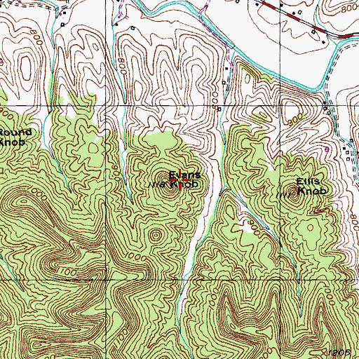 Topographic Map of Evans Knob, KY