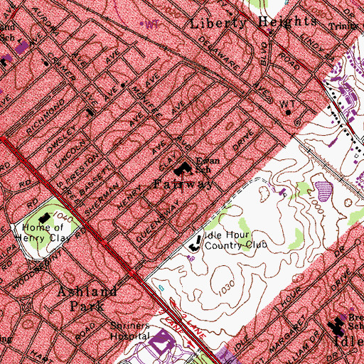 Topographic Map of Fairway, KY