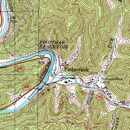 Topographic Map of Fedscreek, KY