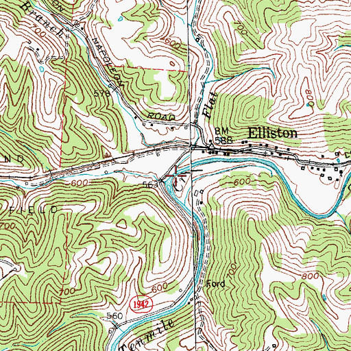 Topographic Map of Flat Creek, KY