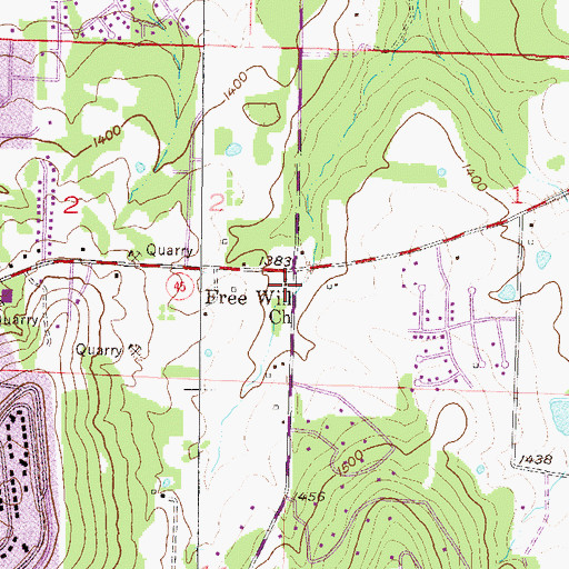 Topographic Map of Free Will Church, AR