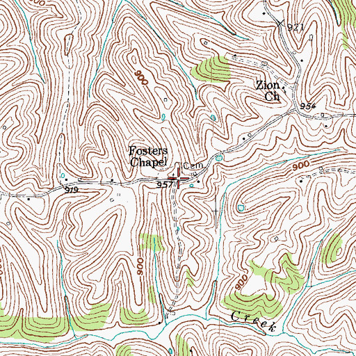 Topographic Map of Fosters Chapel, KY