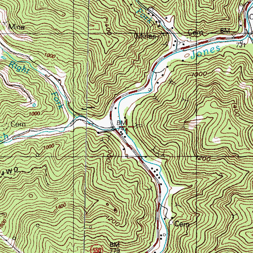 Topographic Map of Fourmile Branch, KY