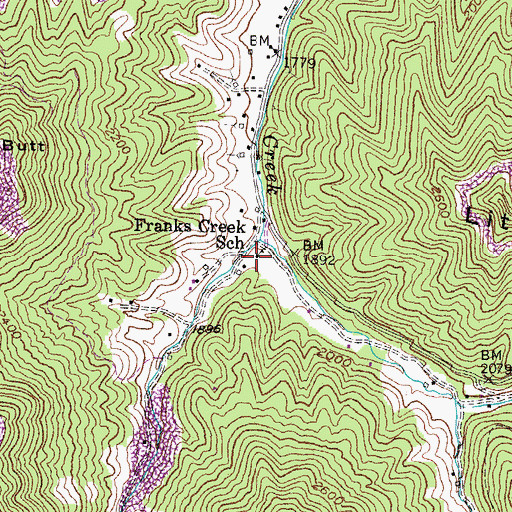 Topographic Map of Franks Creek School, KY