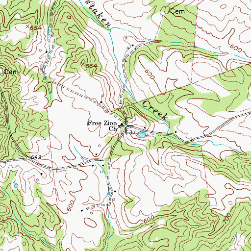 Topographic Map of Free Zion Church, KY