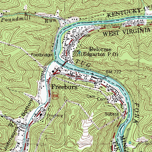 Topographic Map of Freeburn, KY