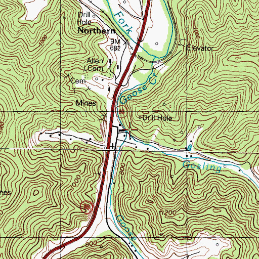 Topographic Map of Gosling Branch, KY