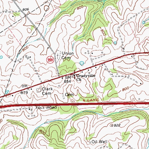 Topographic Map of Gradyville Baptist Church, KY