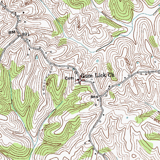 Topographic Map of Gum Lick Church, KY