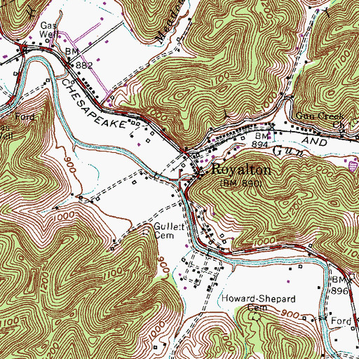 Topographic Map of Gun Creek, KY