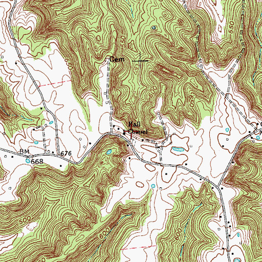 Topographic Map of Hall Chapel, KY