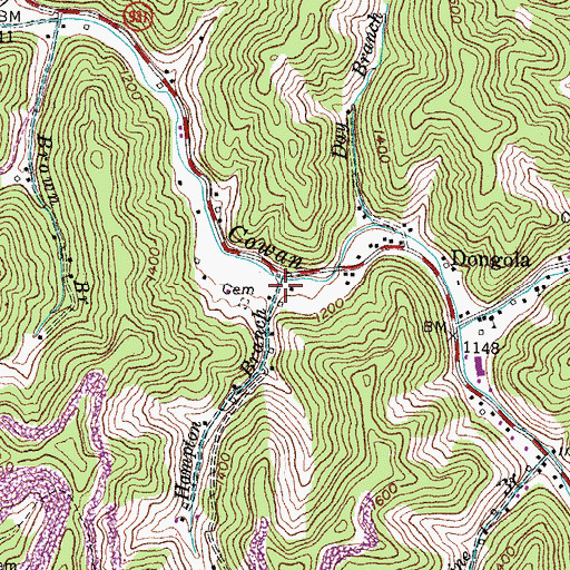 Topographic Map of Hampton Branch, KY