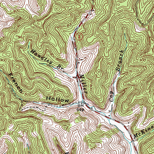 Topographic Map of Handley Branch, KY