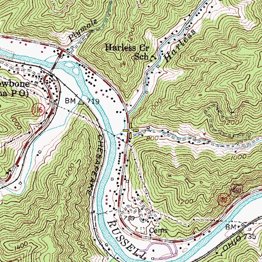 Topographic Map of Harless Creek, KY