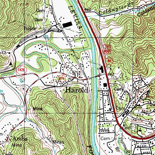 Topographic Map of Harold, KY