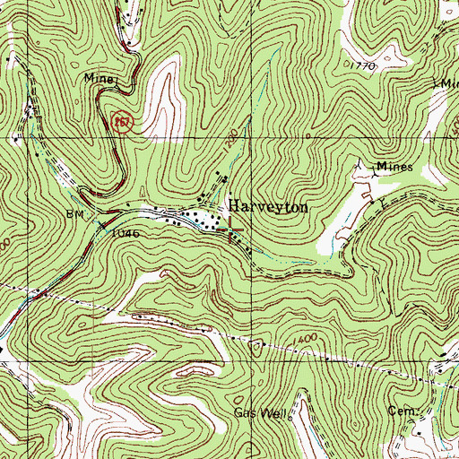 Topographic Map of Harveyton, KY