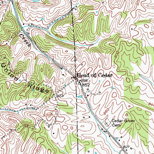 Topographic Map of Head of Cedar, KY