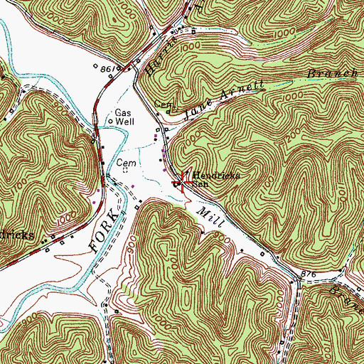 Topographic Map of Hendricks School, KY