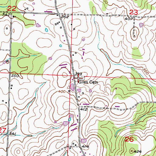 Topographic Map of Giles Cemetery, AR