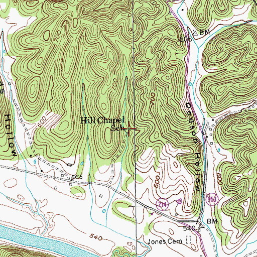 Topographic Map of Hill Chapel School, KY