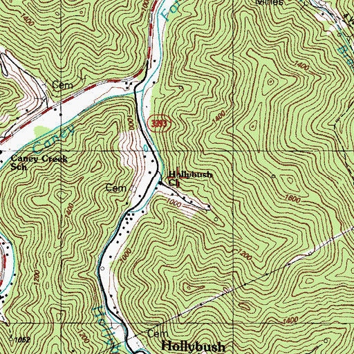 Topographic Map of Hollybush Church, KY