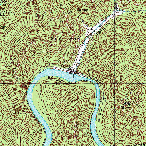 Topographic Map of Island Creek, KY