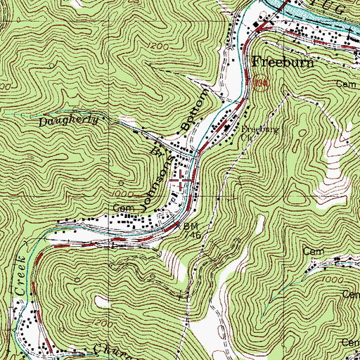 Topographic Map of Johnson Bottom, KY