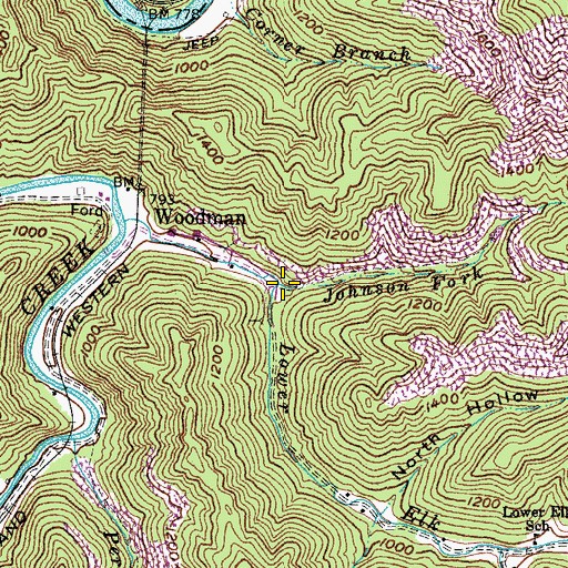 Topographic Map of Johnson Fork, KY