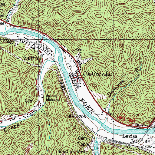 Topographic Map of Justiceville, KY