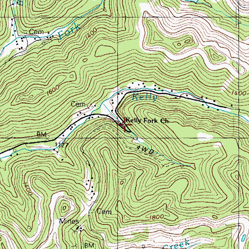 Topographic Map of Kelly Fork Church of God, KY