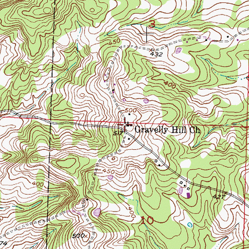 Topographic Map of Gravelly Hill Church, AR