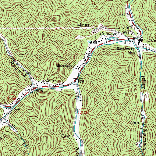Topographic Map of Left Fork Blackberry Creek, KY