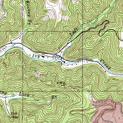 Topographic Map of Left Fork Ivy Creek, KY